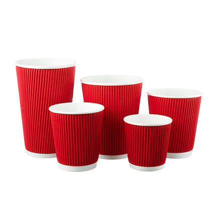 Стакан Гофрований “U” (Ripple) 250мл ЄВРО - Червоний (25шт.), 20уп./ящ. (кр-80), фото 2