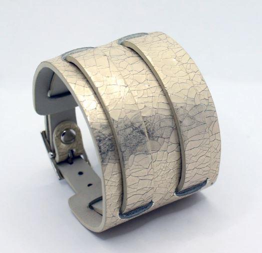 Жіночий широкий браслет "Lesk" виготовлений з натуральної шкіри та регулюється за розміром, фото 1