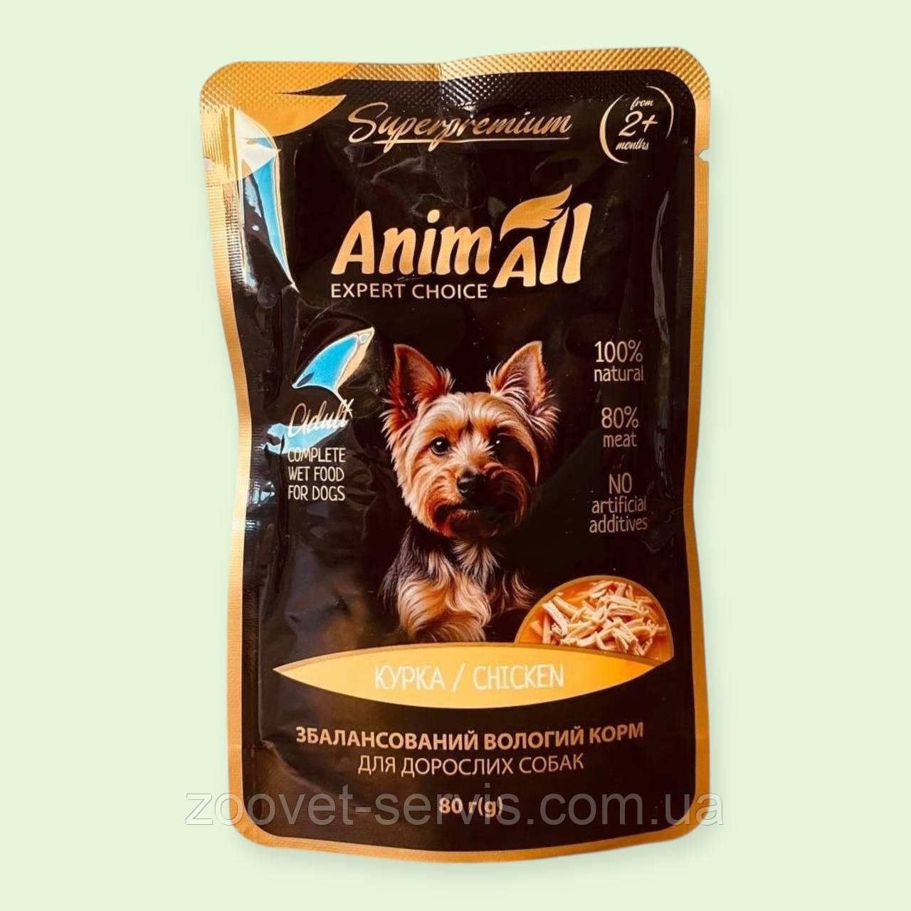 AnimAll Вологий корм пауч для собак та цуценят Курка, 80 г, фото 1