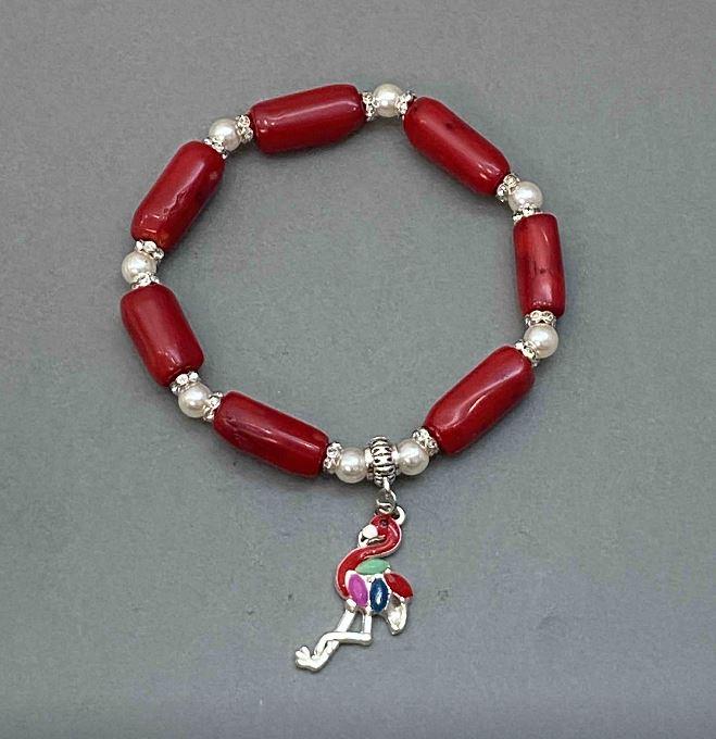 Браслет натуральний Корал рубка 20х9мм+- Майорка 6мм+-з металевими вставками L-18мм+- стрейч, фото 1