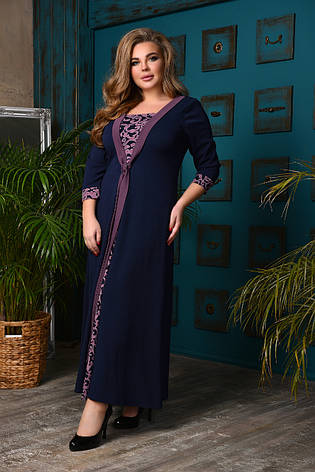 Красива синя сукня міді 64 розміру приталена креп-дайвінг, фото 2