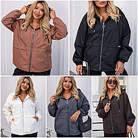 Жіноча вітровка з плащової тканини на блискавці батал: 48-50, 52-54, 56-58, 60-62 - чорний, молоко, капучино, графіт, шоколад