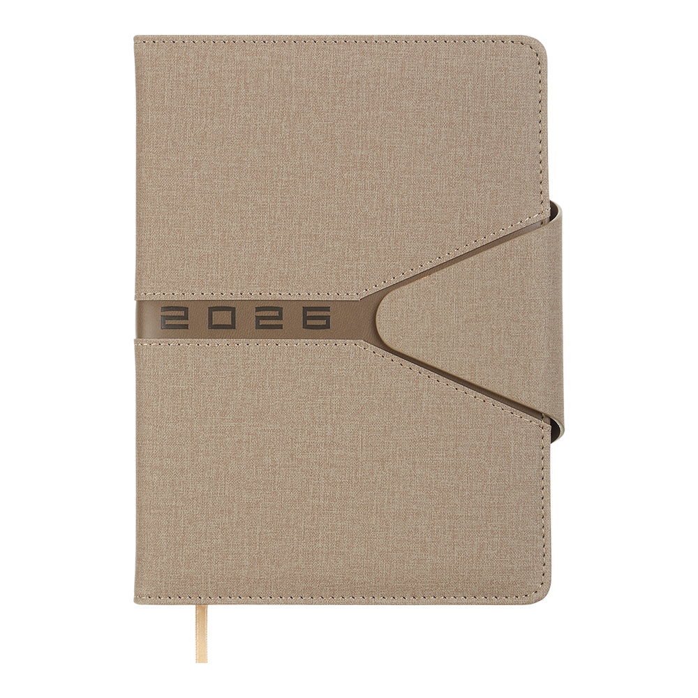 Щоденник датов. 2026 NAVIGATOR, A5, св.коричневий, штуч. шкіра/поролон, фото 1