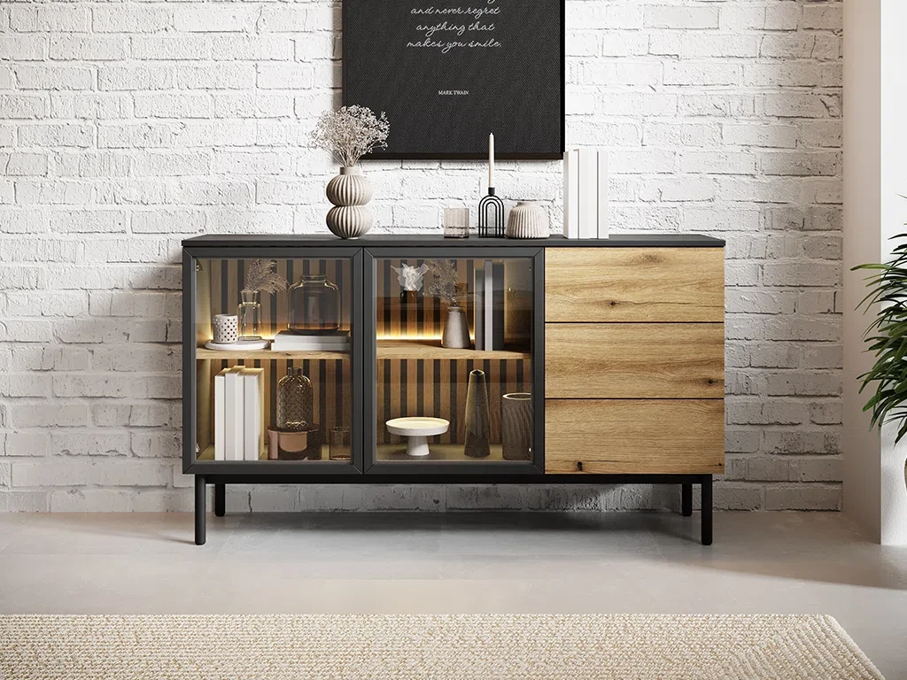 Комод Lang C 150 2D3S, дуб Евок / чорний, фото 1