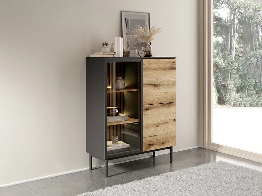 Вітрина низька Lang B 2D, дуб Евок / чорний, фото 1