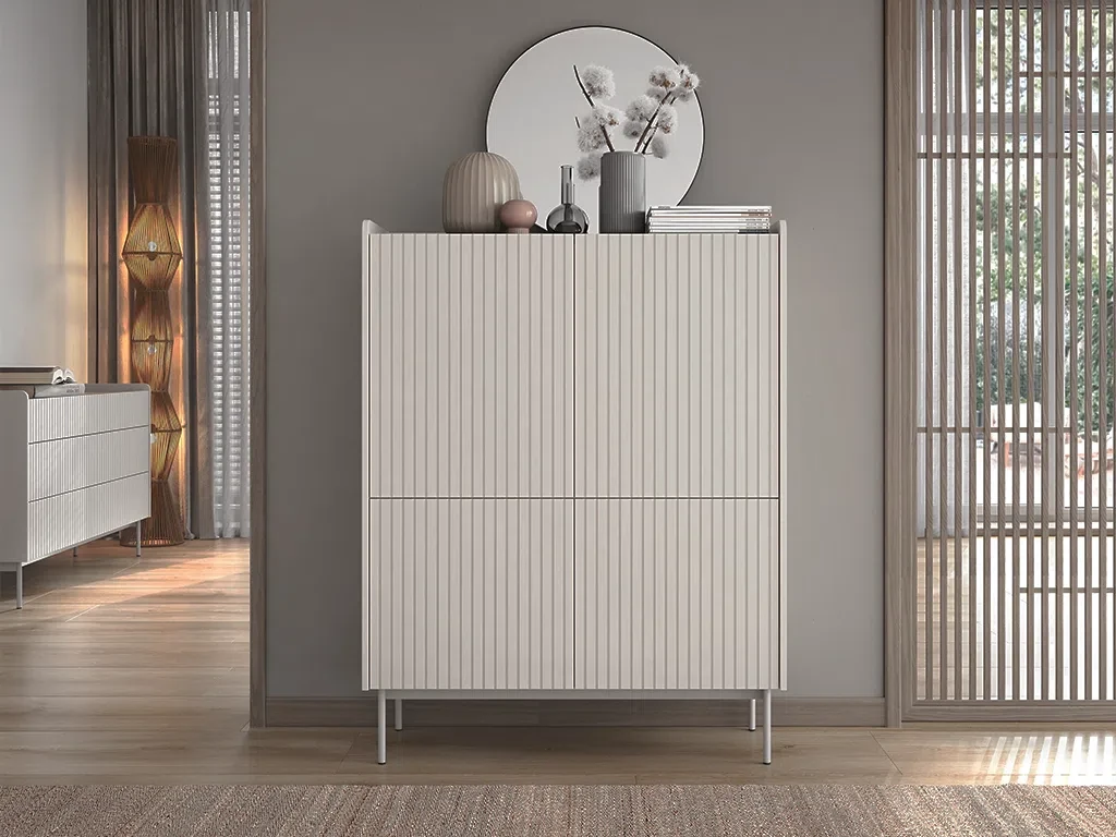 Високий комод Level A 103 4D, бежевий / дуб скандинавський, фото 1