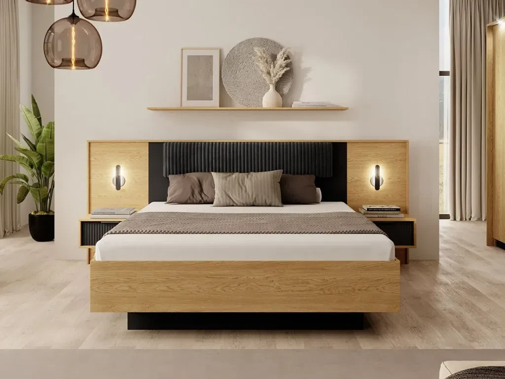 Двоспальне ліжко Baltic C, 160х200, дуб Балтик/чорний, фото 1