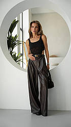 Жіночі широкі штани екошкіра на замшевій основі Bof499