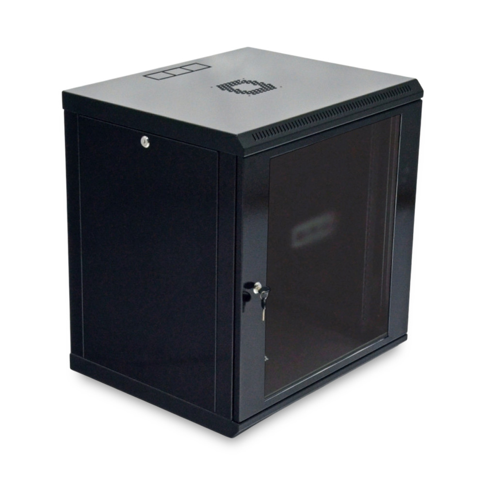 Шафа серверна SteelNet 12U 600 x 450 для мережевого обладнання (скло, чорний), фото 1
