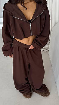 Жіночий спортивний костюм з двонитки укорочена кофта і штани