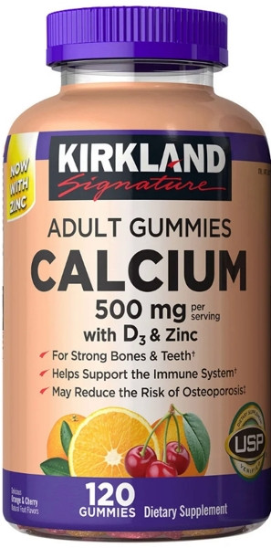 Kirkland Кальцій 500 мг з вітаміном D3 та Цинком, 240 жувальних цукерок, фото 1