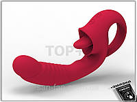 Двойной вибратор 2в1 для вагинального и клиторального оргазма силиконовый с язычком для женщин и мужчин