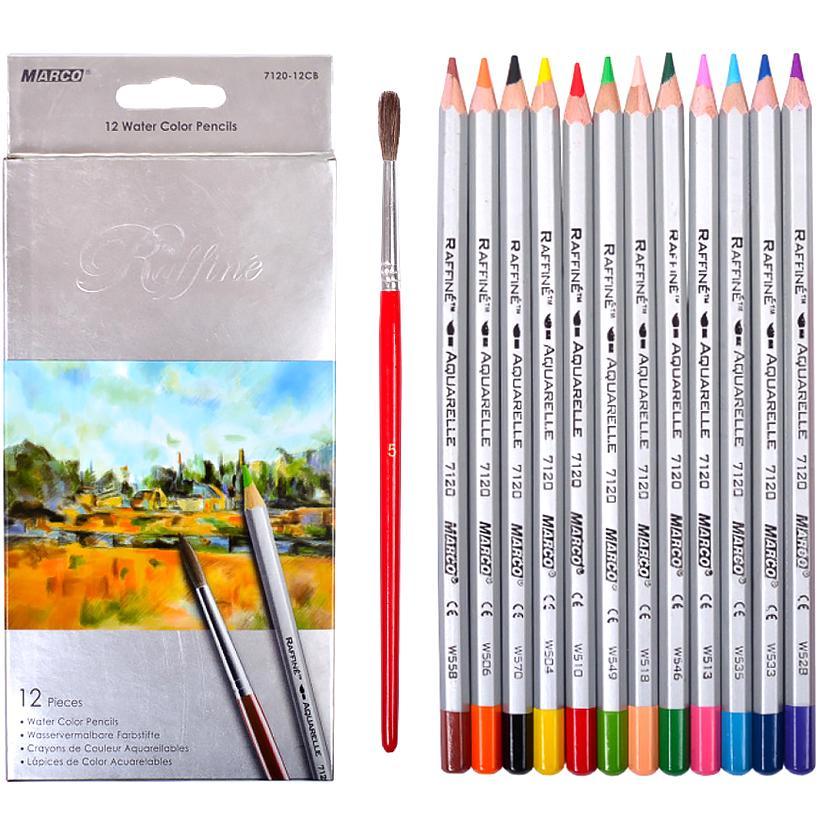 Набір олівців акварельних Marco Raffine 7120-12CB, 12 кольорів із пензликом