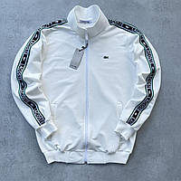 Хлопковая мужская олимпийка с лампасом Lacoste трендовая спортивная кофта на молнии Лакоста без капюшона для парней