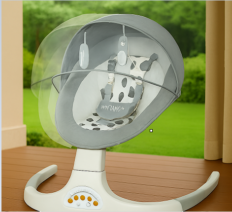 Музичний заколисуючий центр EL Camino Soft Gray – дитячий шезлонг із USB та регулюванням