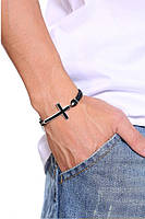 Браслет шкіряний "Хрест" Type D6 21 см чорний, фото 3