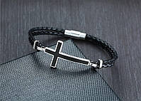 Браслет шкіряний "Хрест" Type D6 21 см чорний, фото 4