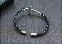 Браслет шкіряний "Хрест" Type D6 21 см чорний, фото 6