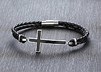 Браслет шкіряний "Хрест" Type D6 21 см чорний, фото 5