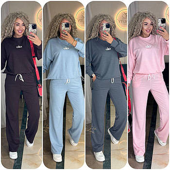 Костюм жіночий спортивний з двонитки худі і штани палаццо (Норма та напівбатал)