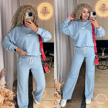 Костюм жіночий спортивний з двонитки худі і штани палаццо (Норма та напівбатал)
