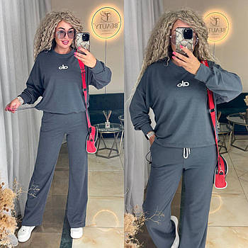 Костюм жіночий спортивний з двонитки худі і штани палаццо (Норма та напівбатал)