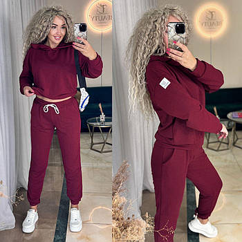 Жіночий спортивний костюм з двонитки худі і джогери (Норма та напівбатал)