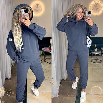 Жіночий спортивний костюм з двонитки худі і джогери (Норма та напівбатал)
