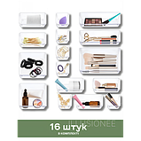 Набір з 16 прозорих пластикових лотків-органайзерів для зберігання косметики, канцелярії, фото 9