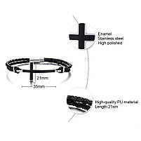 Браслет шкіряний "Хрест" Type D6 21 см чорний, фото 2