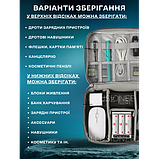 Дорожній 2-секційний органайзер 27х20х10 см для аксесуарів, зарядних пристроїв, дротів, кабелів сірий, фото 7