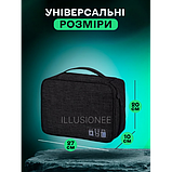 Дорожній 2-секційний органайзер 27х20х10 см для аксесуарів, зарядних пристроїв, дротів, кабелів чорний, фото 3