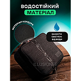 Дорожній 2-секційний органайзер 27х20х10 см для аксесуарів, зарядних пристроїв, дротів, кабелів чорний, фото 4