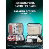 Дорожній 2-секційний органайзер 27х20х10 см для аксесуарів, зарядних пристроїв, дротів, кабелів чорний, фото 8
