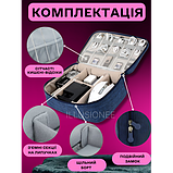 Дорожня сумка-органайзер 24 х 19 х 10 см для аксесуарів, зарядних пристроїв, дротів, кабелів синя, фото 2