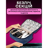 Дорожня сумка-органайзер 24 х 19 х 10 см для аксесуарів, зарядних пристроїв, дротів, кабелів синя, фото 3