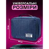 Дорожня сумка-органайзер 24 х 19 х 10 см для аксесуарів, зарядних пристроїв, дротів, кабелів синя, фото 5