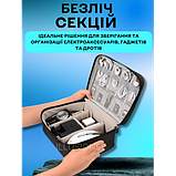 Дорожня сумка-органайзер 24 х 19 х 10 см для аксесуарів, зарядних пристроїв, дротів, кабелів чорна, фото 5