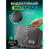Дорожня сумка-органайзер 24 х 19 х 10 см для аксесуарів, зарядних пристроїв, дротів, кабелів сіра, фото 6