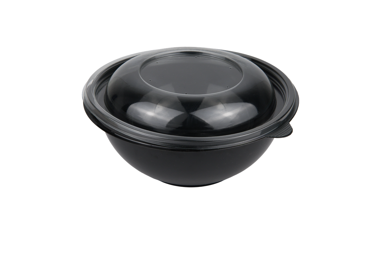 Салатниця чорна з прозорою кришкою 500мл (50шт/уп), фото 1