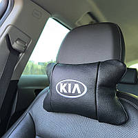 Автодушки 2 шт на підголовник Kia / Кіа, натуральна шкіра, чорні, Підголовник для авто з комфортом