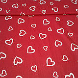 Тканина Валентинка з білими серцями на червоному тлі, фото 2