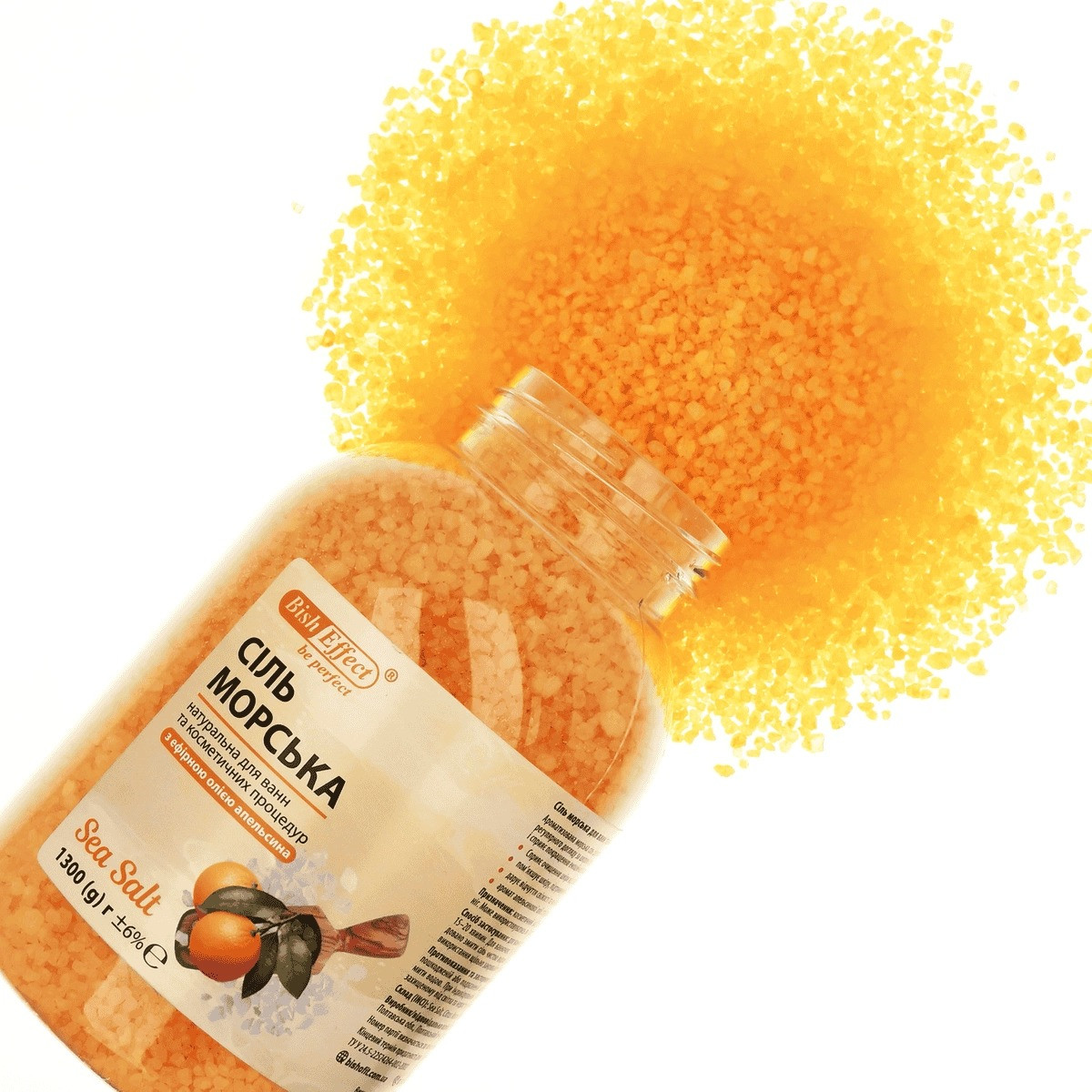 Морська сіль для ванн з апельсином Bisheffect 1300 г – натуральна сіль для релаксу та догляду за тілом