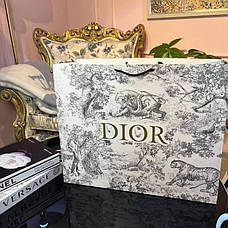 Пакет Dior білий із візерунком Toile de Jouy тигри та ліс, золота напис, чорні мотузкові ручки, преміальний картонний пакет для, фото 5