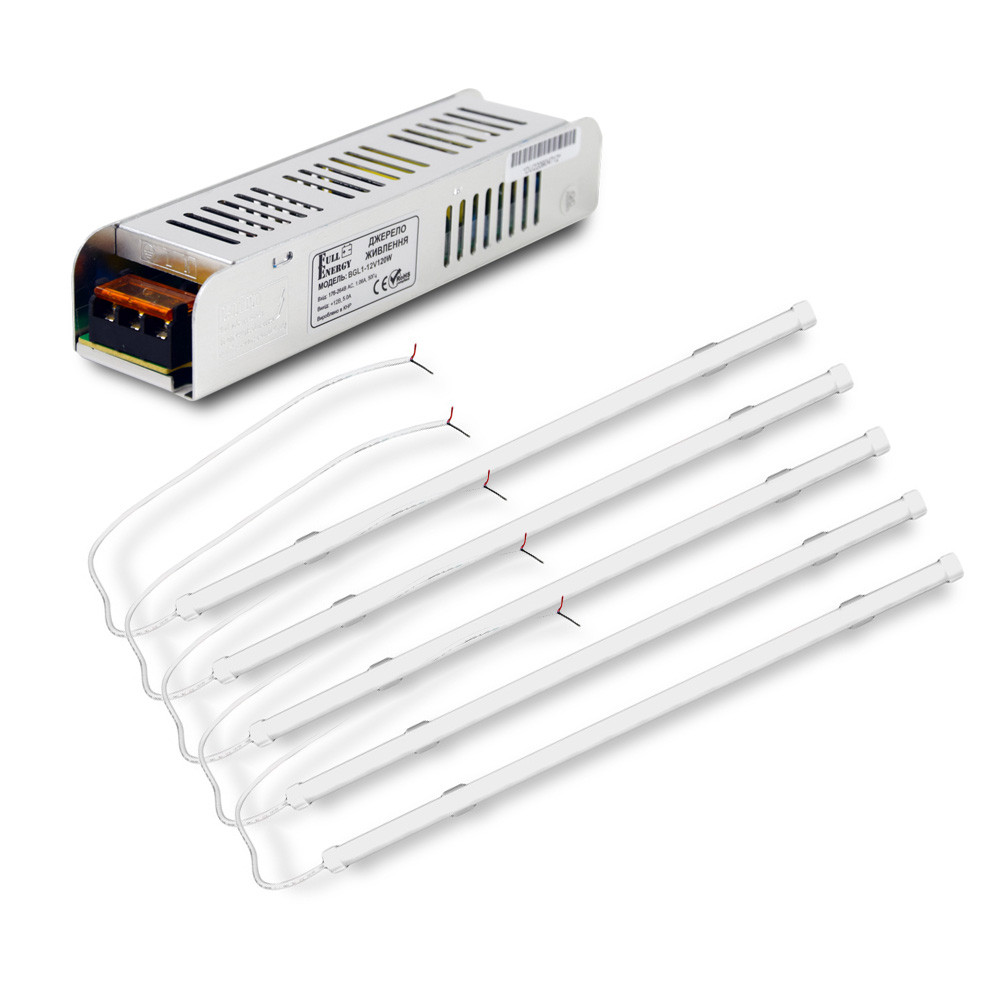 Комплект з 5-ти світильників LED лінійних 1200мм 16Вт 6500K Faraday Electronics + Блок живлення BGL1-12V120W, фото 1