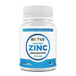 Хелатний цинк, Chelated Zinc, Biotus, 30 мг, 60 капсул