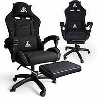 Комп'ютерне геймерське ігрове крісло з масажною подушкою, підніжкою та тканинною оббивкою SNAKE Premium Чорне