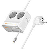 Мережевий зарядний пристрій подовжувач Hoco AC28 USB/ 3 Type-C PD 45 W 2 розетки 2m white, фото 3