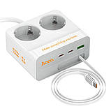 Мережевий зарядний пристрій подовжувач Hoco AC28 USB/ 3 Type-C PD 45 W 2 розетки 2m white, фото 5