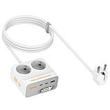 Мережевий зарядний пристрій подовжувач Hoco AC28 USB/ 3 Type-C PD 45 W 2 розетки 2m white, фото 6